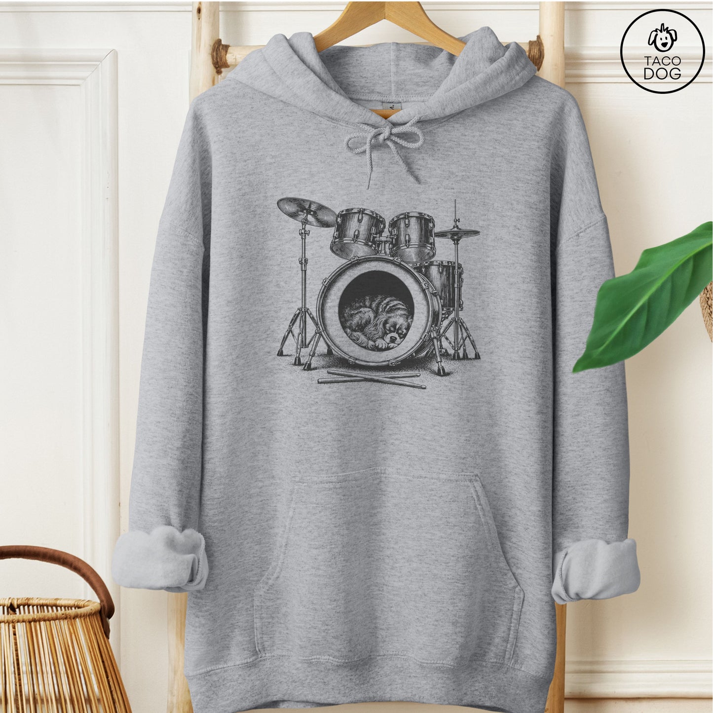 Cavalier King Charles Spaniel Drum Hoodie Graphite Heather Taco-Dog