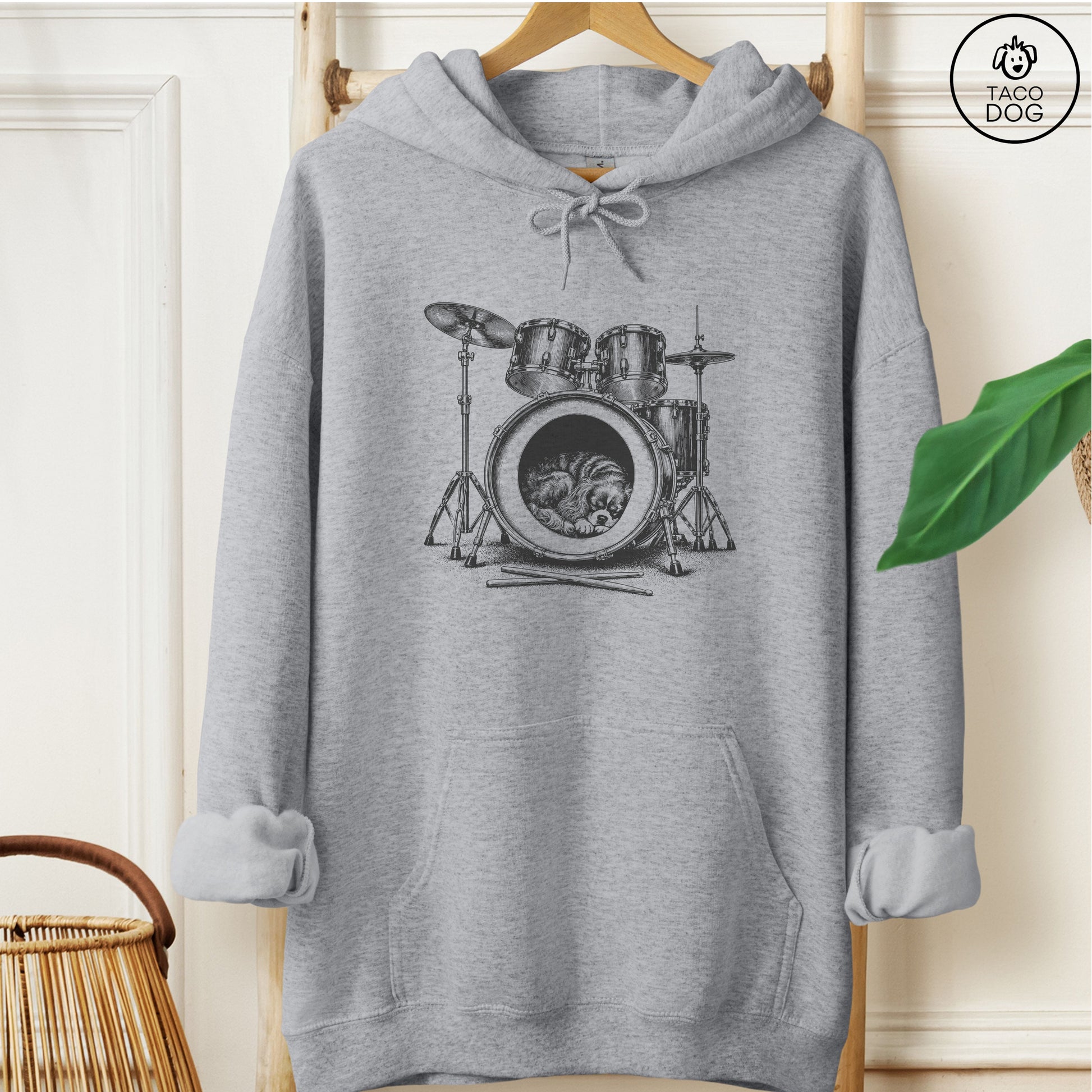 Cavalier King Charles Spaniel Drum Hoodie Graphite Heather Taco-Dog