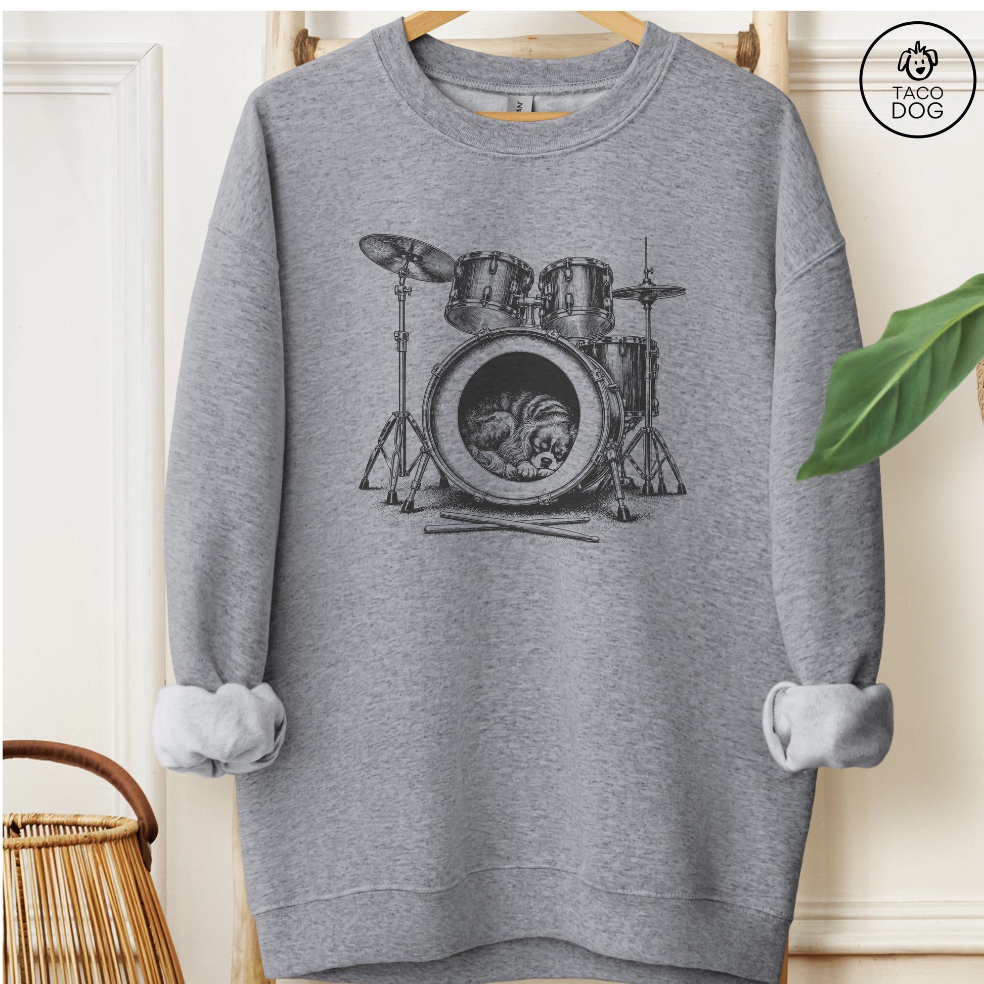 Cavalier King Charles Spaniel Drum Sweatshirt Graphite Heather Taco-Dog