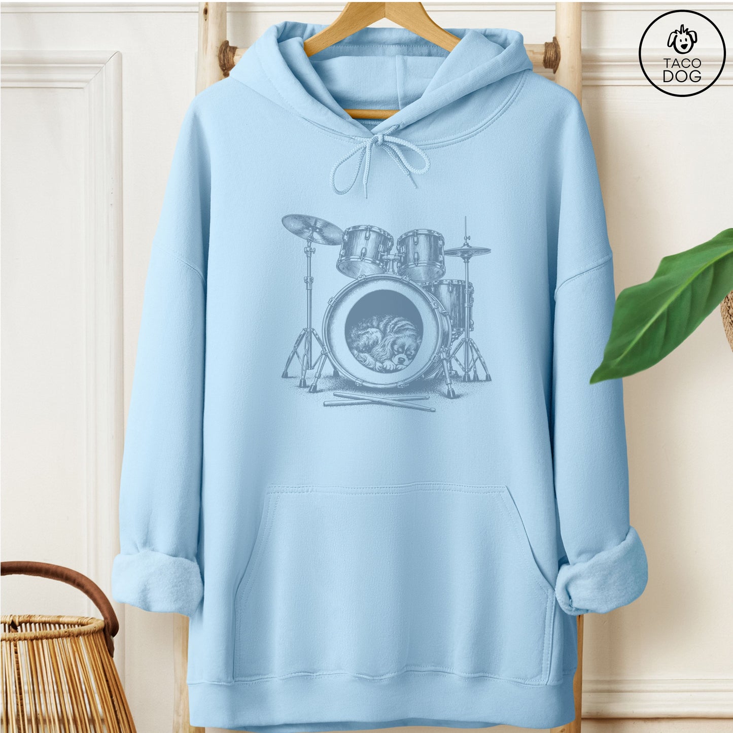 Cavalier King Charles Spaniel Drum Hoodie Light Blue Taco-Dog