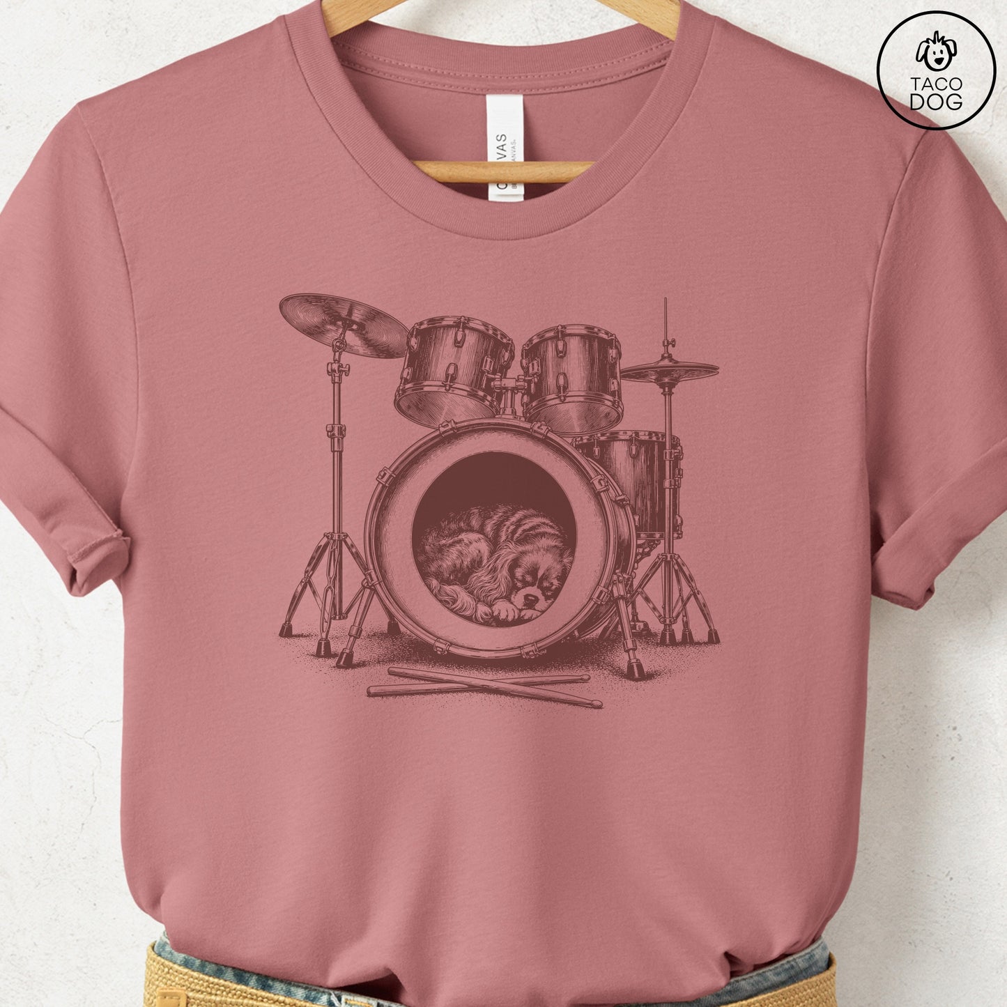 Cavalier King Charles Spaniel Drum T-Shirt Heather Mauve Taco-Dog