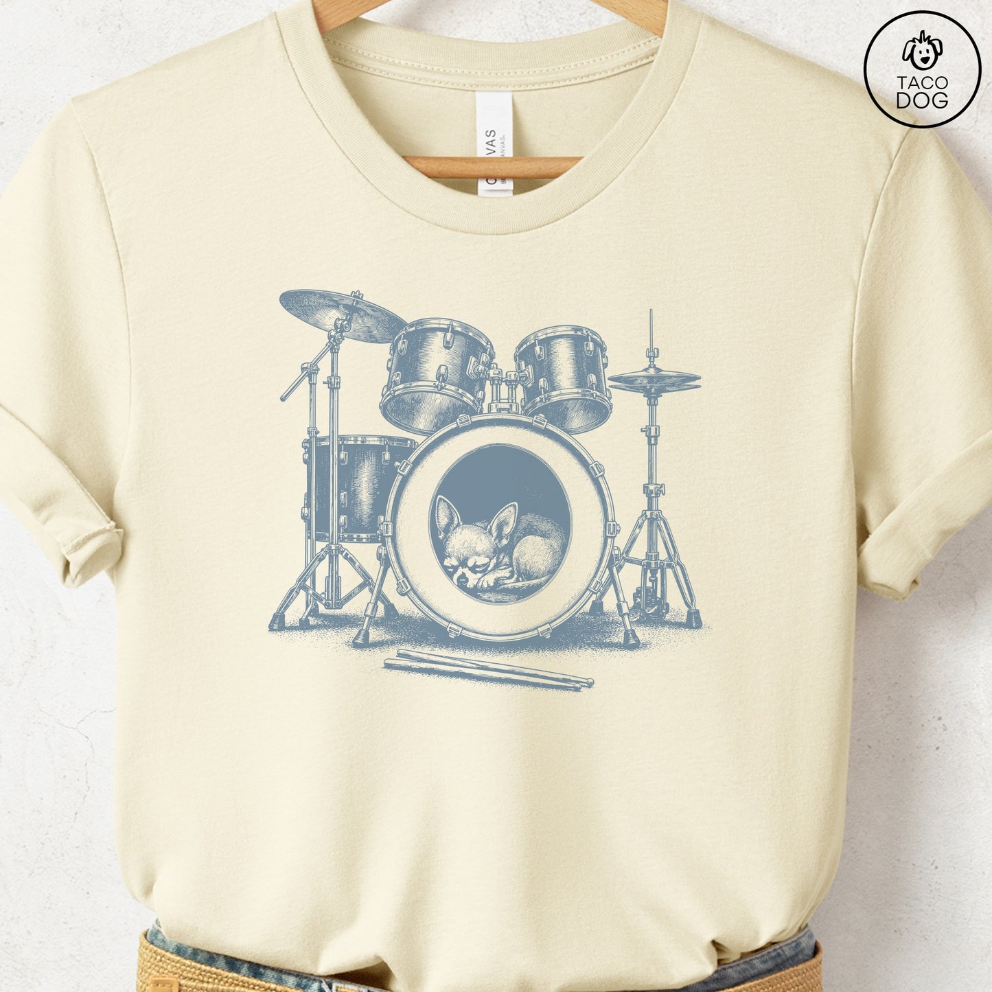 Chihuahua Drum T-Shirt Natural Taco-Dog