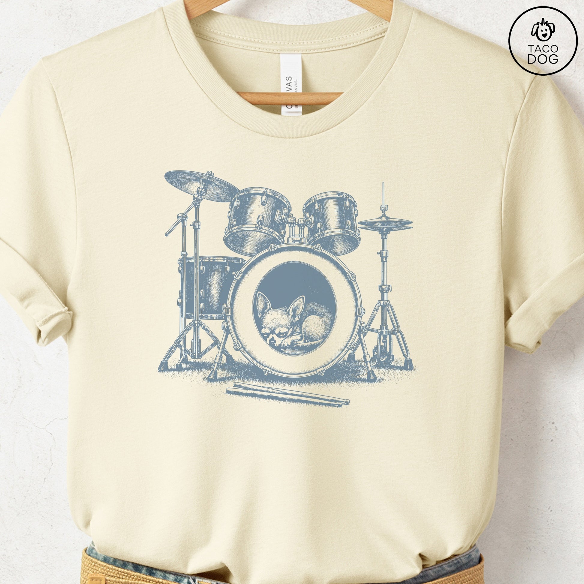 Chihuahua Drum T-Shirt Natural Taco-Dog