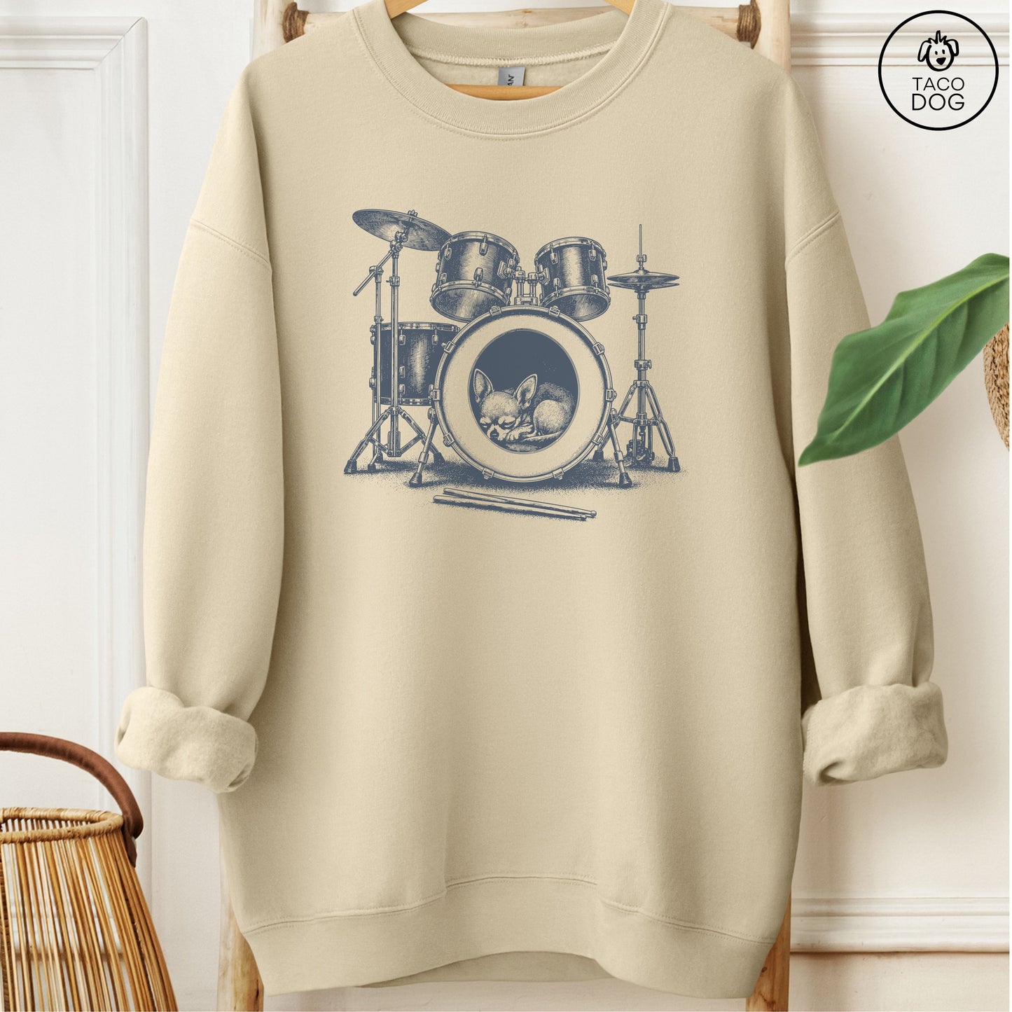 Chihuahua Drum Sweatshirt Sand Taco-Dog