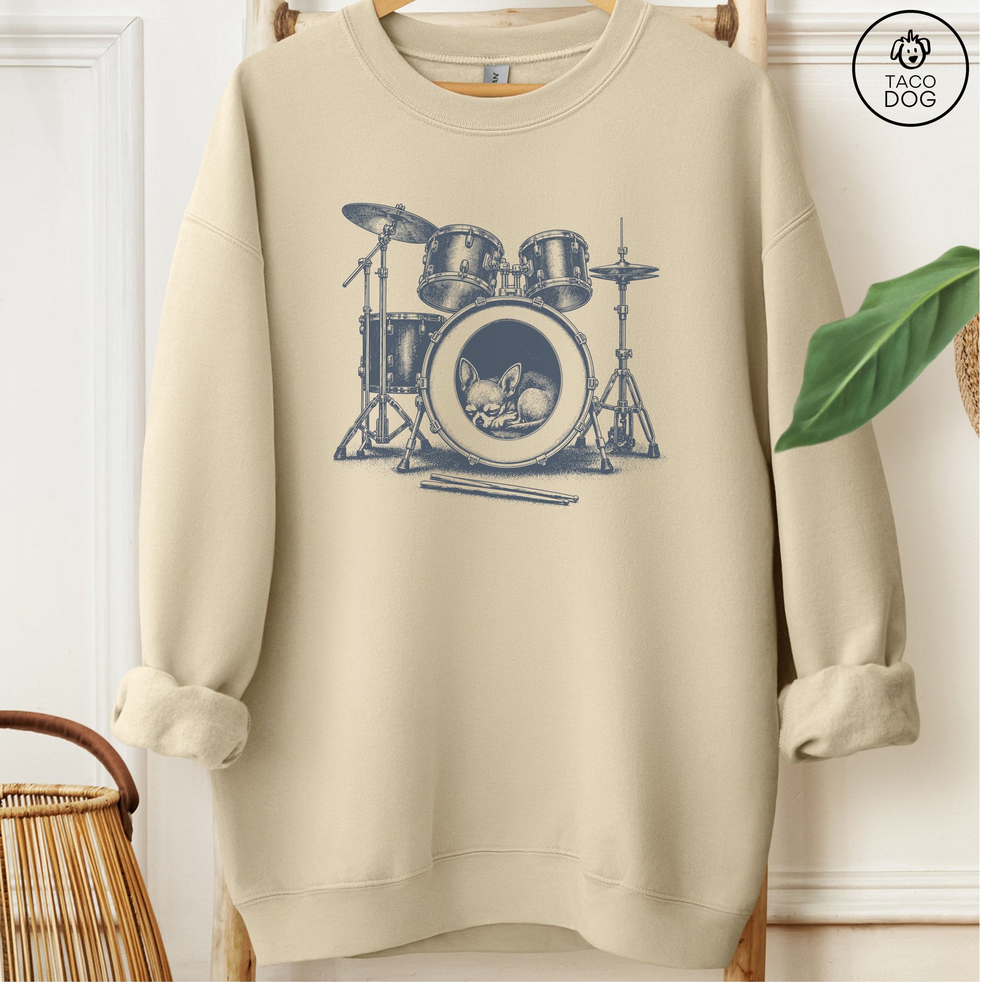 Chihuahua Drum Sweatshirt Sand Taco-Dog