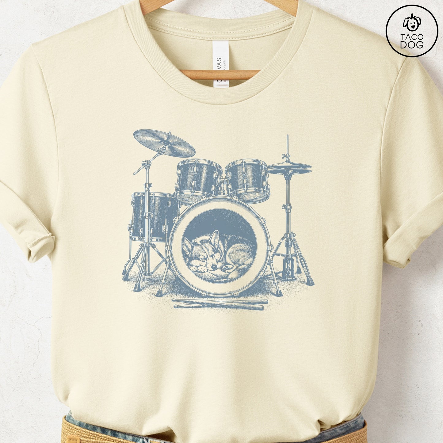 Corgi Drum T-Shirt Natural Taco-Dog