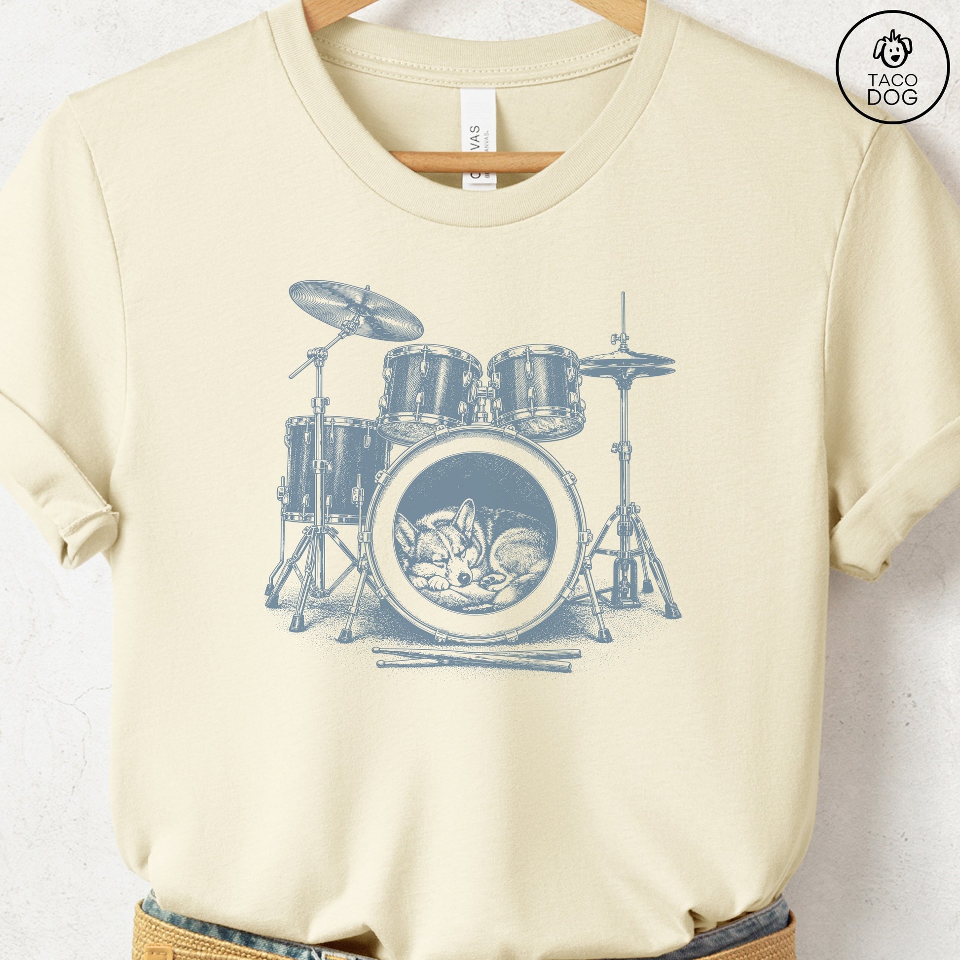 Corgi Drum T-Shirt Natural Taco-Dog