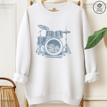 Corgi Drum Sweatshirt White Taco-Dog
