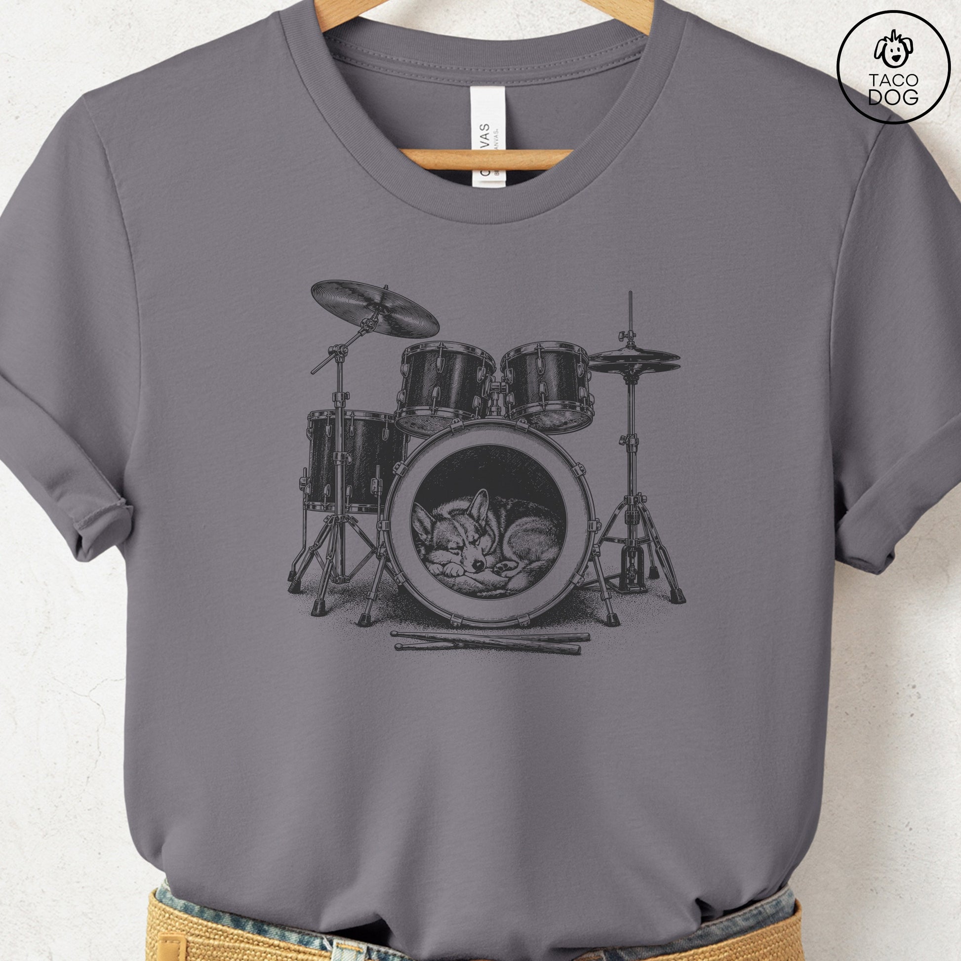 Corgi Drum T-Shirt Storm Taco-Dog