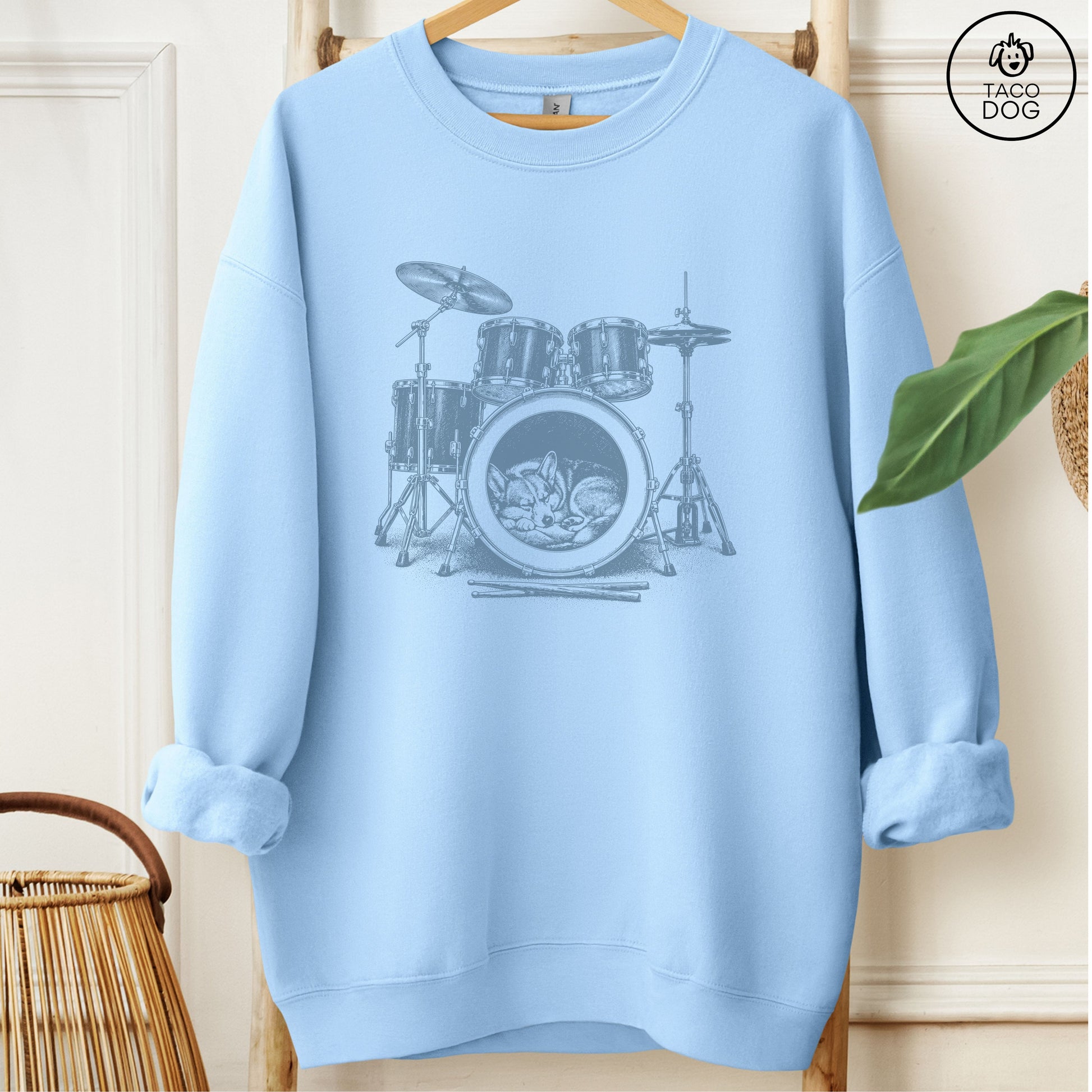 Corgi Drum Sweatshirt Light Blue Taco-Dog