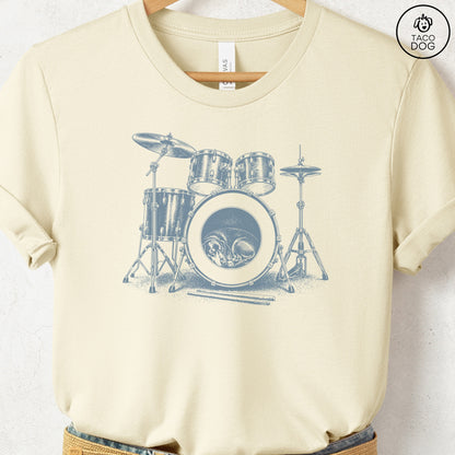 Dachshund Drum T-Shirt Natural Taco-Dog