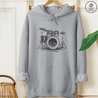 Dachshund Drum Hoodie Graphite Heather Taco-Dog