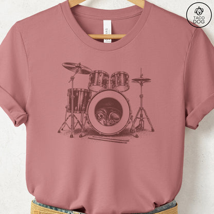 Dachshund Drum T-Shirt Heather Mauve Taco-Dog