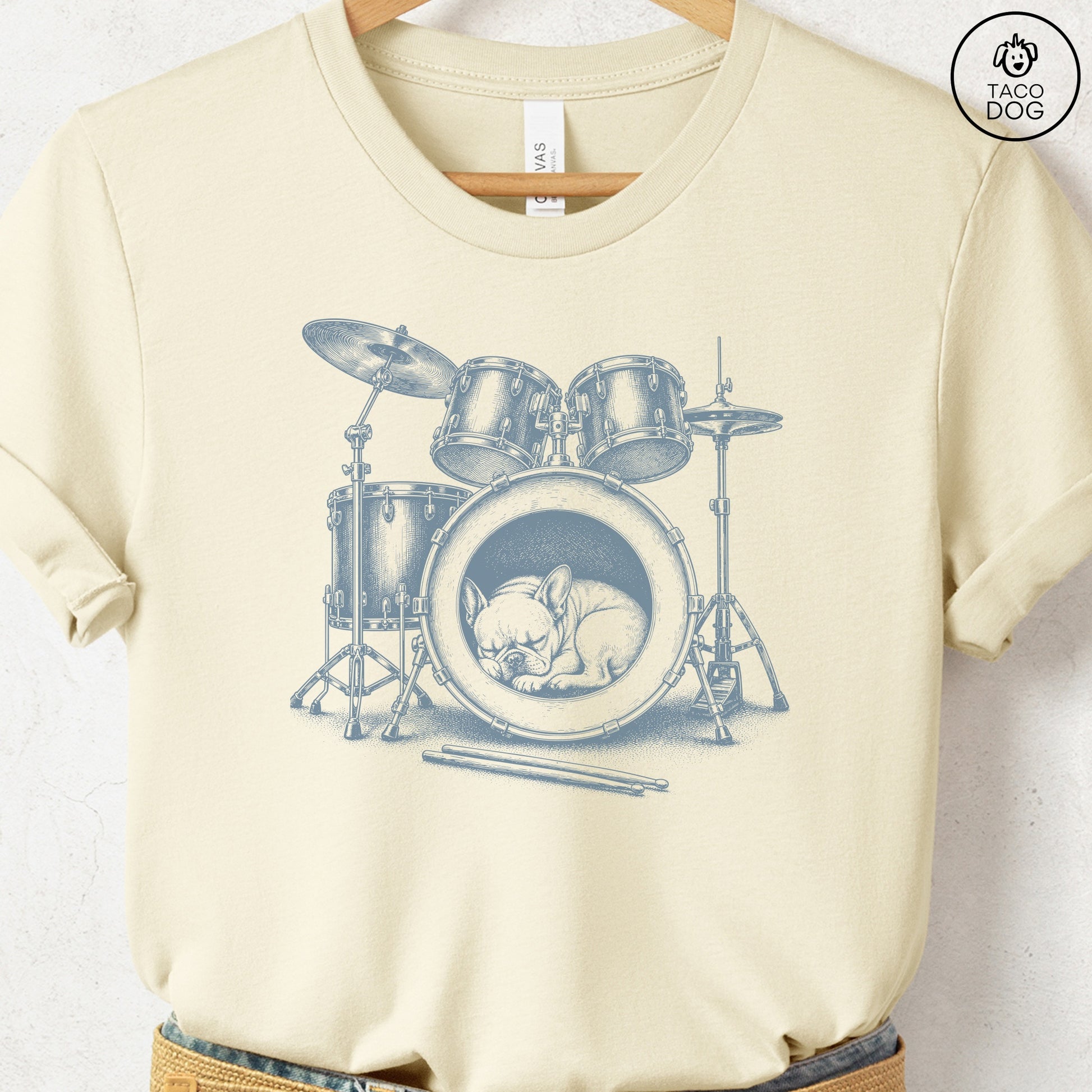 French Bulldog Frenchie Drum T-Shirt Natural Taco-Dog