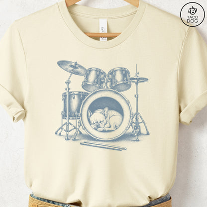 French Bulldog Frenchie Drum T-Shirt Natural Taco-Dog