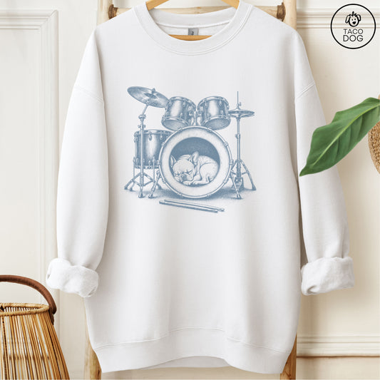 French Bulldog Frenchie Drum Sweatshirt White Taco-Dog