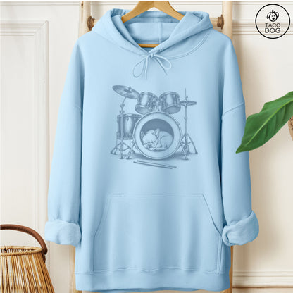 French Bulldog Frenchie Drum Hoodie Light Blue Taco-Dog
