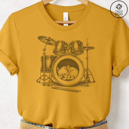 French Bulldog Frenchie Drum T-Shirt Mustard Taco-Dog