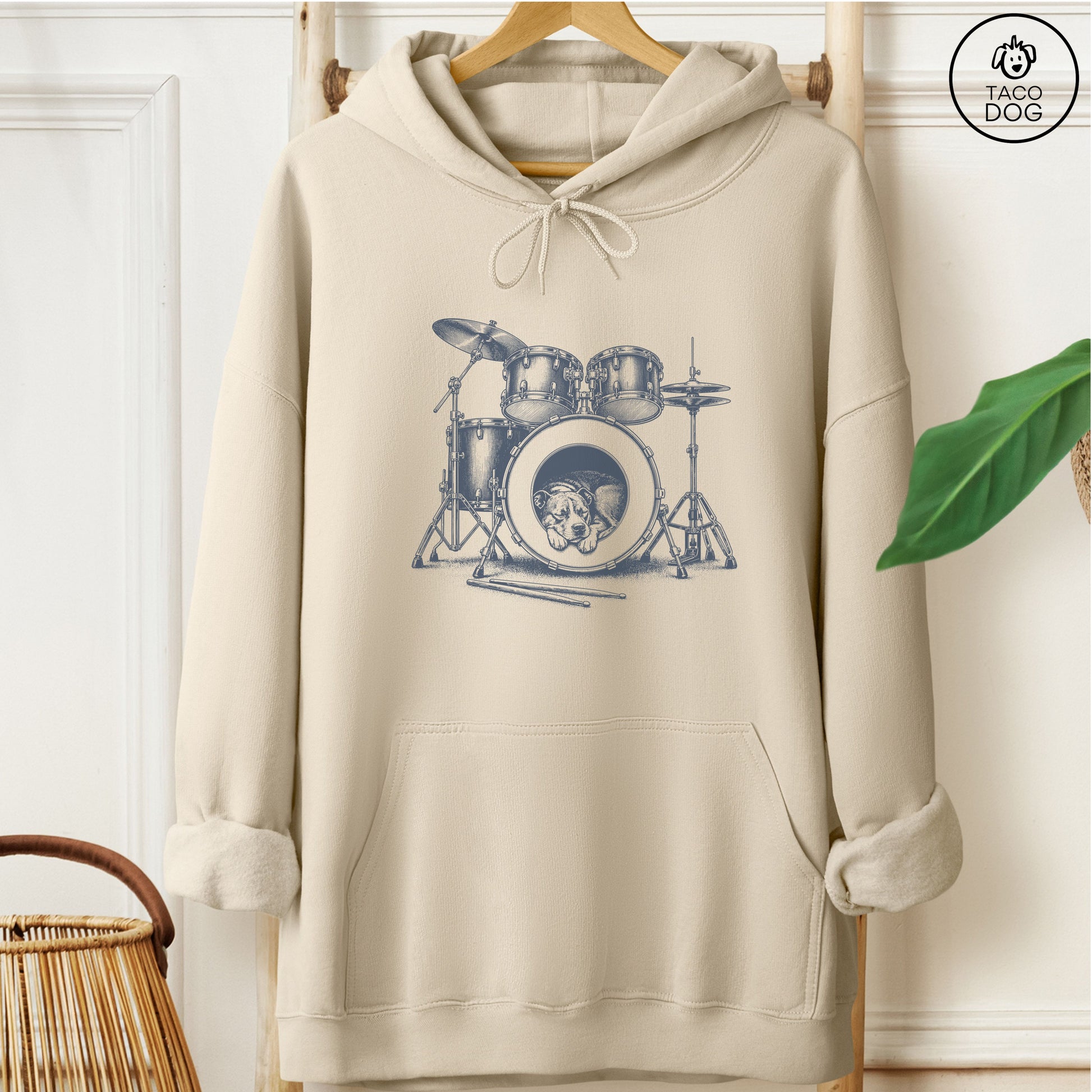 Pitbull Drum Hoodie Sand Taco-Dog