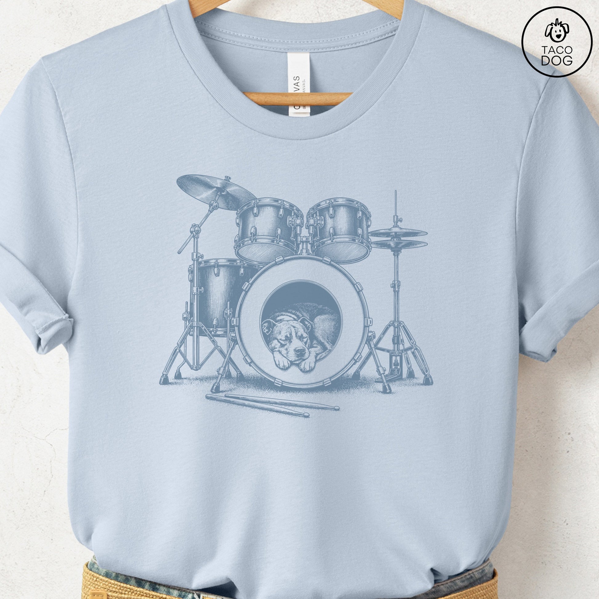 Pitbull Drum T-Shirt Light Blue Taco-Dog