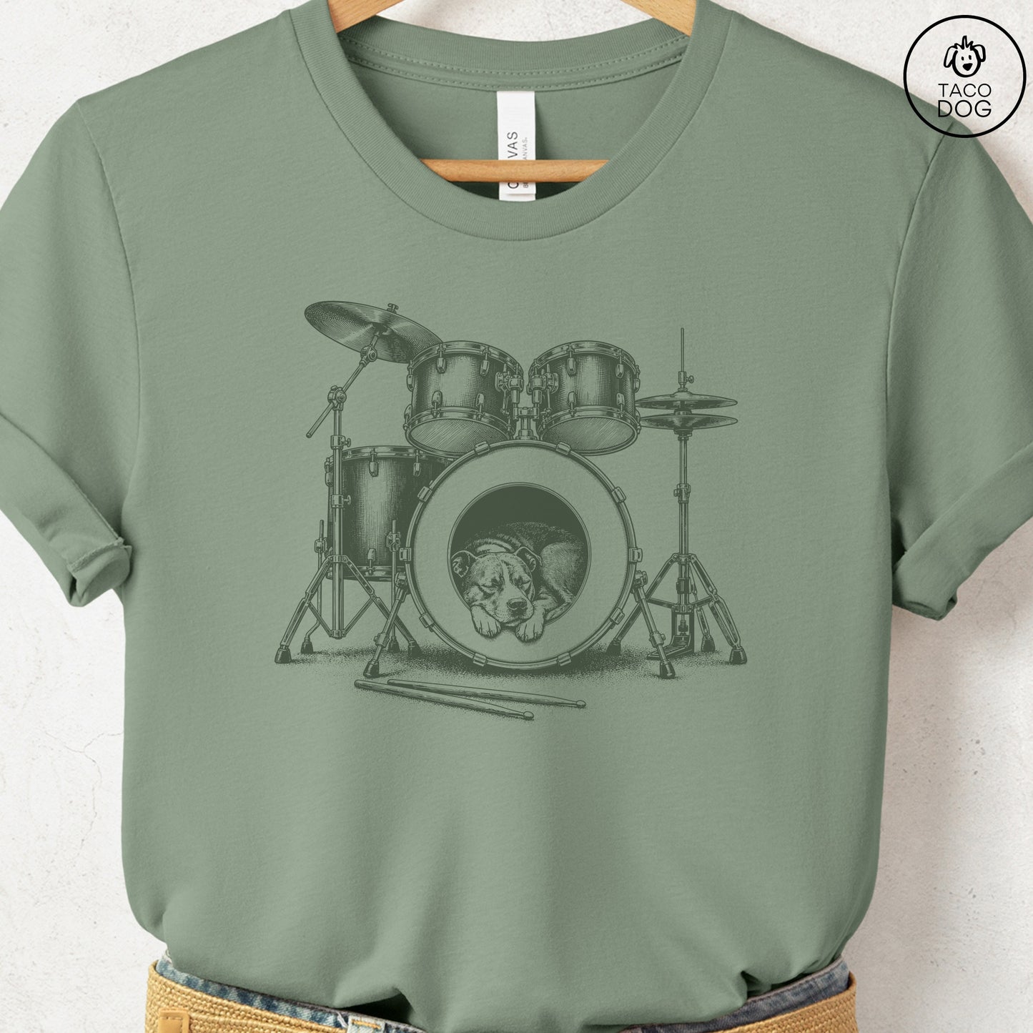 Pitbull Drum T-Shirt Sage Taco-Dog