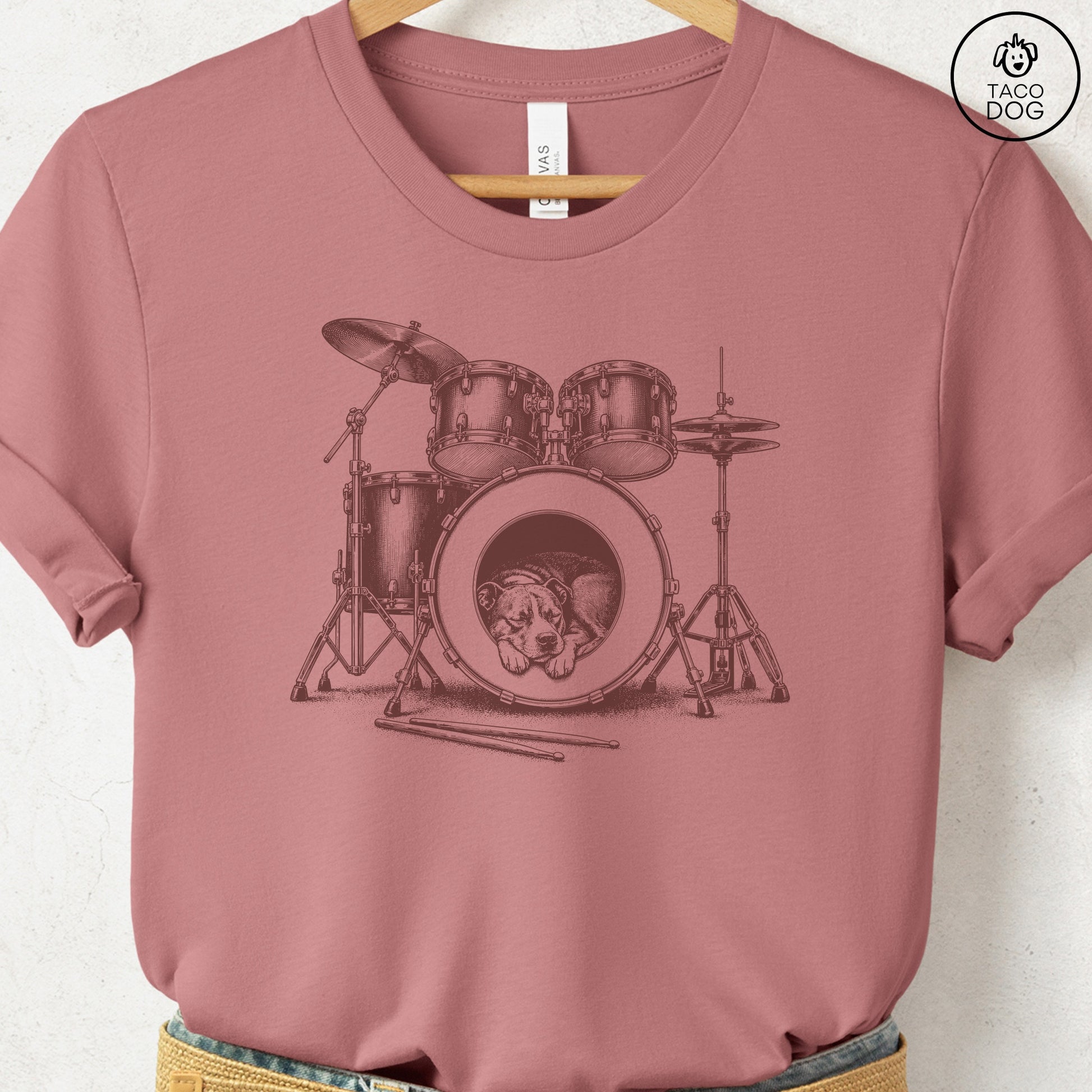 Pitbull Drum T-Shirt Heather Mauve Taco-Dog