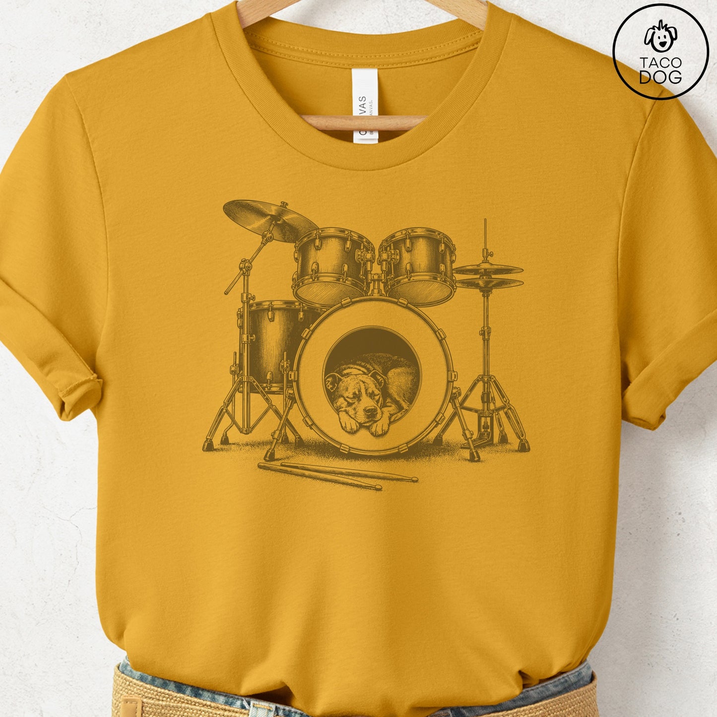 Pitbull Drum T-Shirt Mustard Taco-Dog