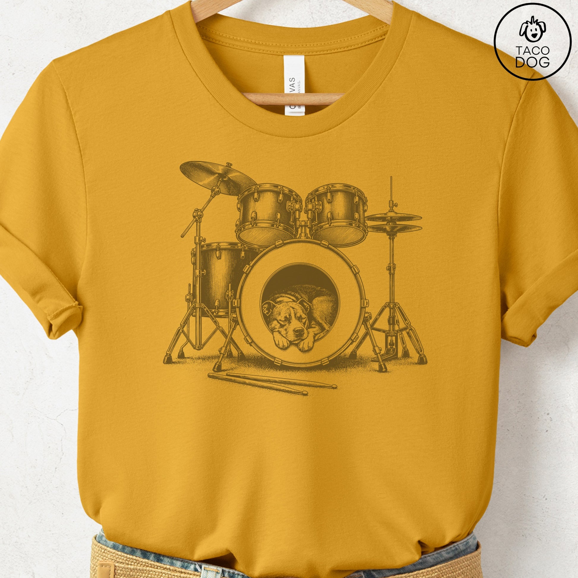 Pitbull Drum T-Shirt Mustard Taco-Dog