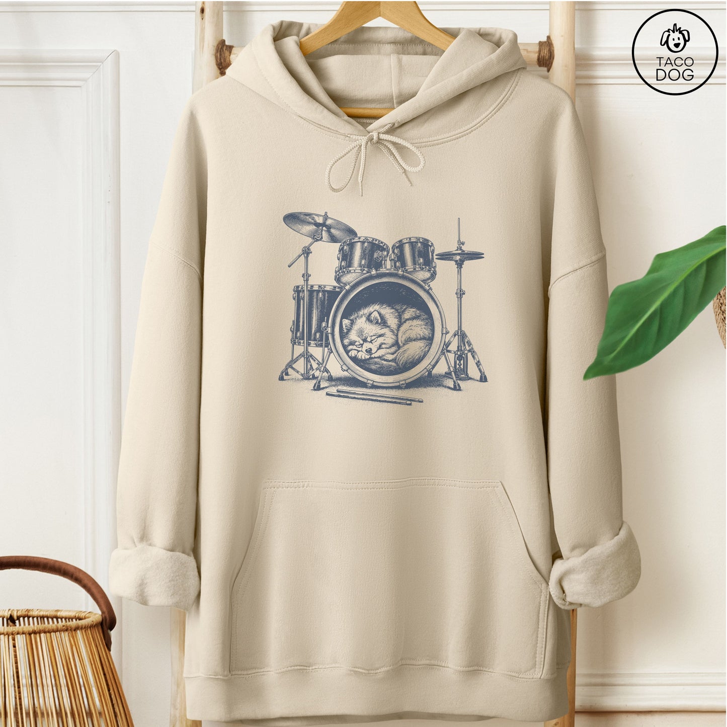 Pomeranian Drum Hoodie Sand Taco-Dog