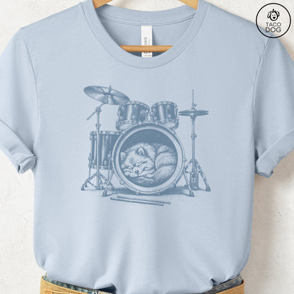Pomeranian Drum T-Shirt Light Blue Taco-Dog