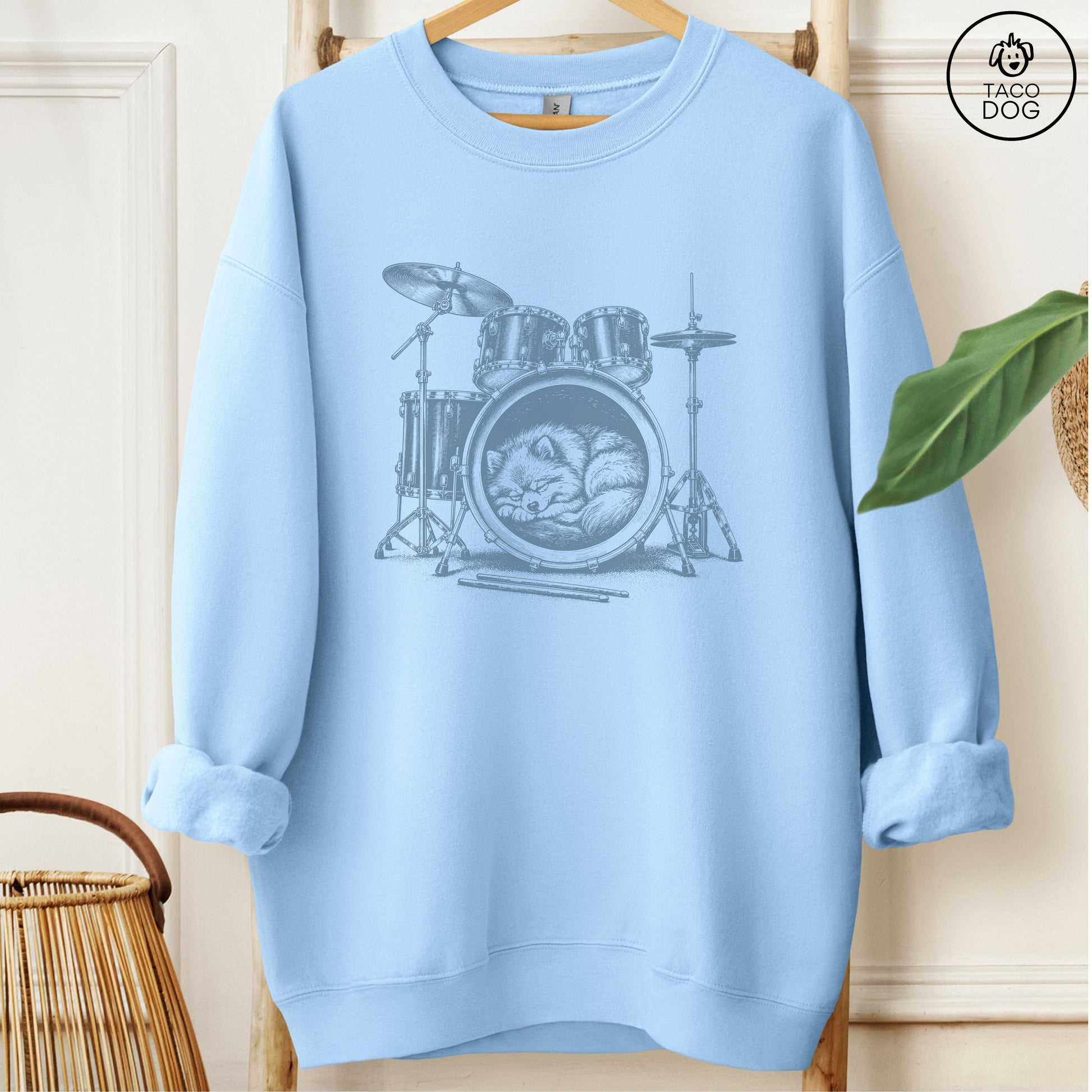 Pomeranian Drum Sweatshirt Light Blue Taco-Dog
