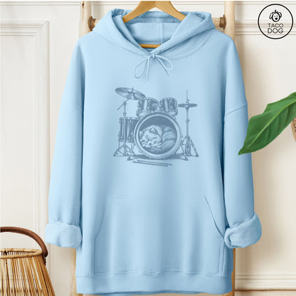 Pomeranian Drum Hoodie Light Blue Taco-Dog