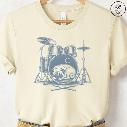 Pug Drum T-Shirt Natural Taco-Dog