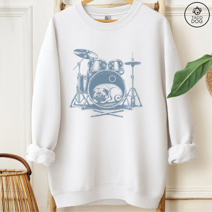 Pug Drum Sweatshirt White Taco-Dog