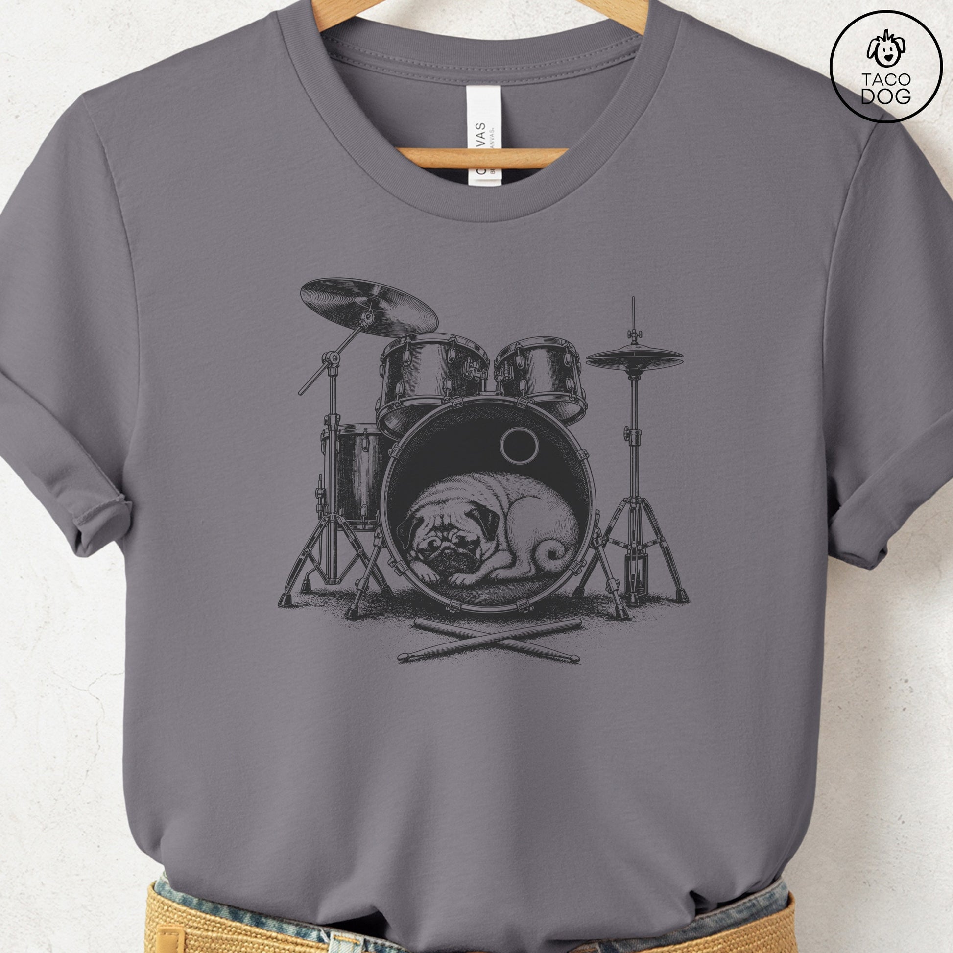 Pug Drum T-Shirt Storm Taco-Dog