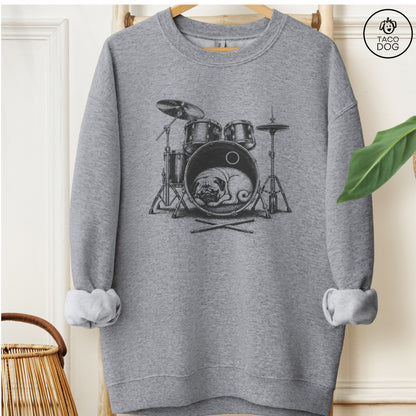 Pug Drum Sweatshirt Graphite Heather Taco-Dog