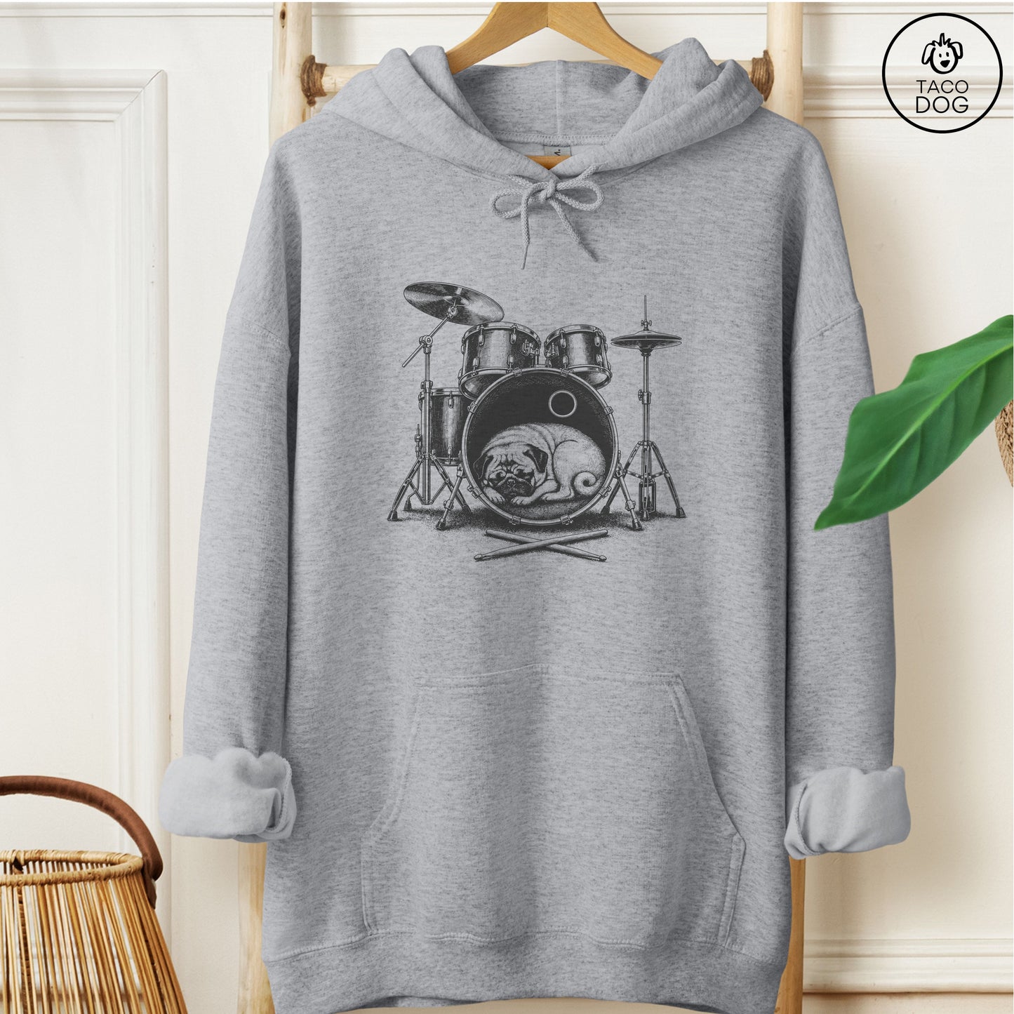Pug Drum Hoodie Graphite Heather Taco-Dog