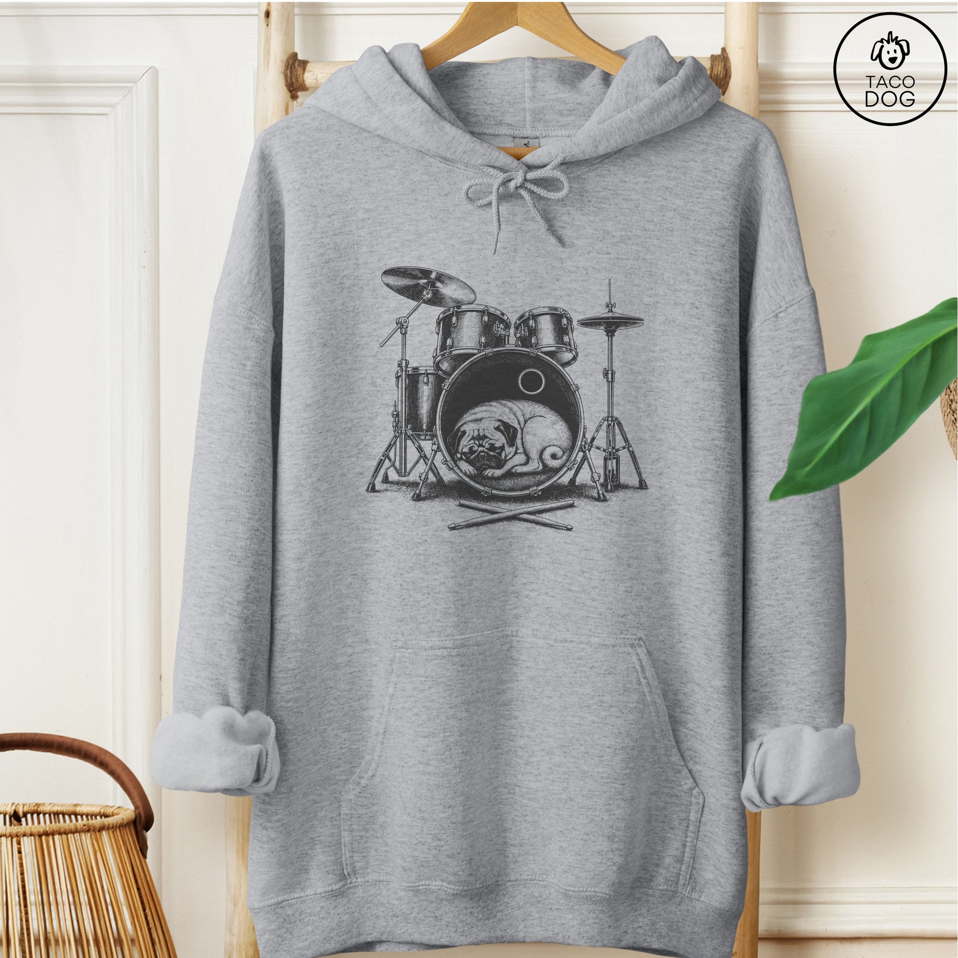 Pug Drum Hoodie Graphite Heather Taco-Dog