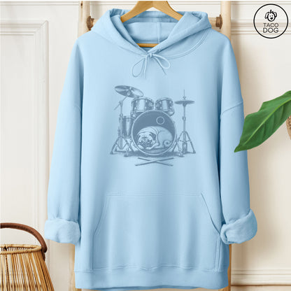 Pug Drum Hoodie Light Blue Taco-Dog