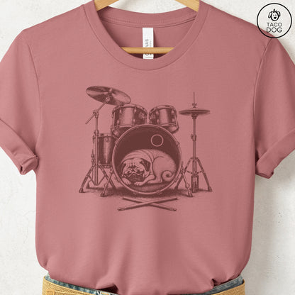 Pug Drum T-Shirt Heather Mauve Taco-Dog