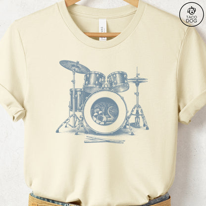 Schnauzer Drum T-Shirt Natural Taco-Dog