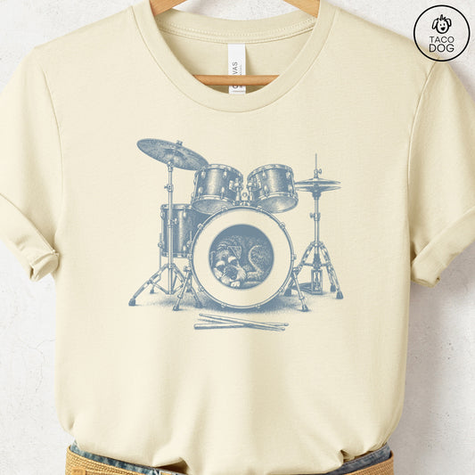 Schnauzer Drum T-Shirt Natural Taco-Dog