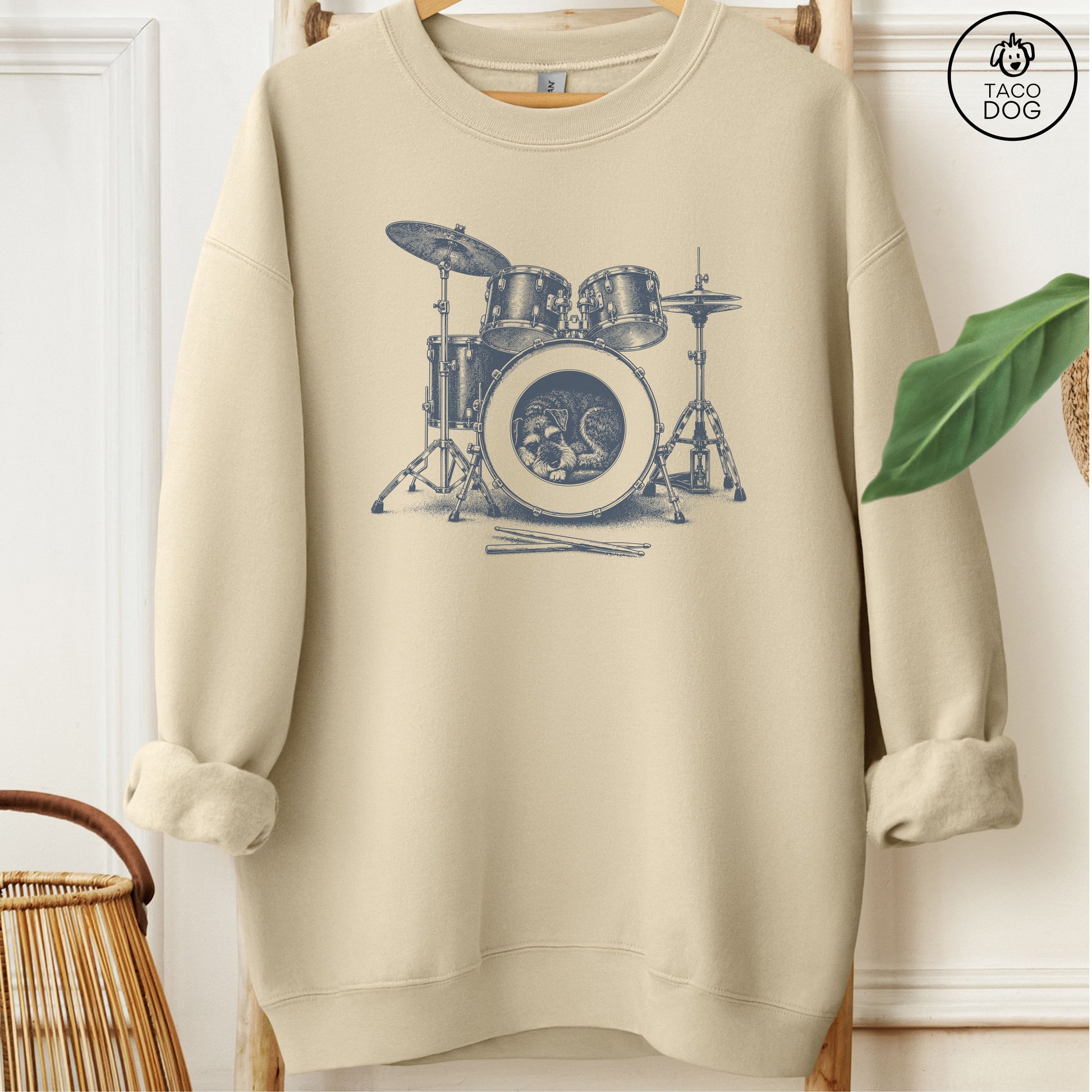 Schnauzer Drum Sweatshirt Sand Taco-Dog