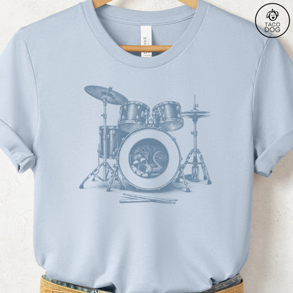 Schnauzer Drum T-Shirt Light Blue Taco-Dog