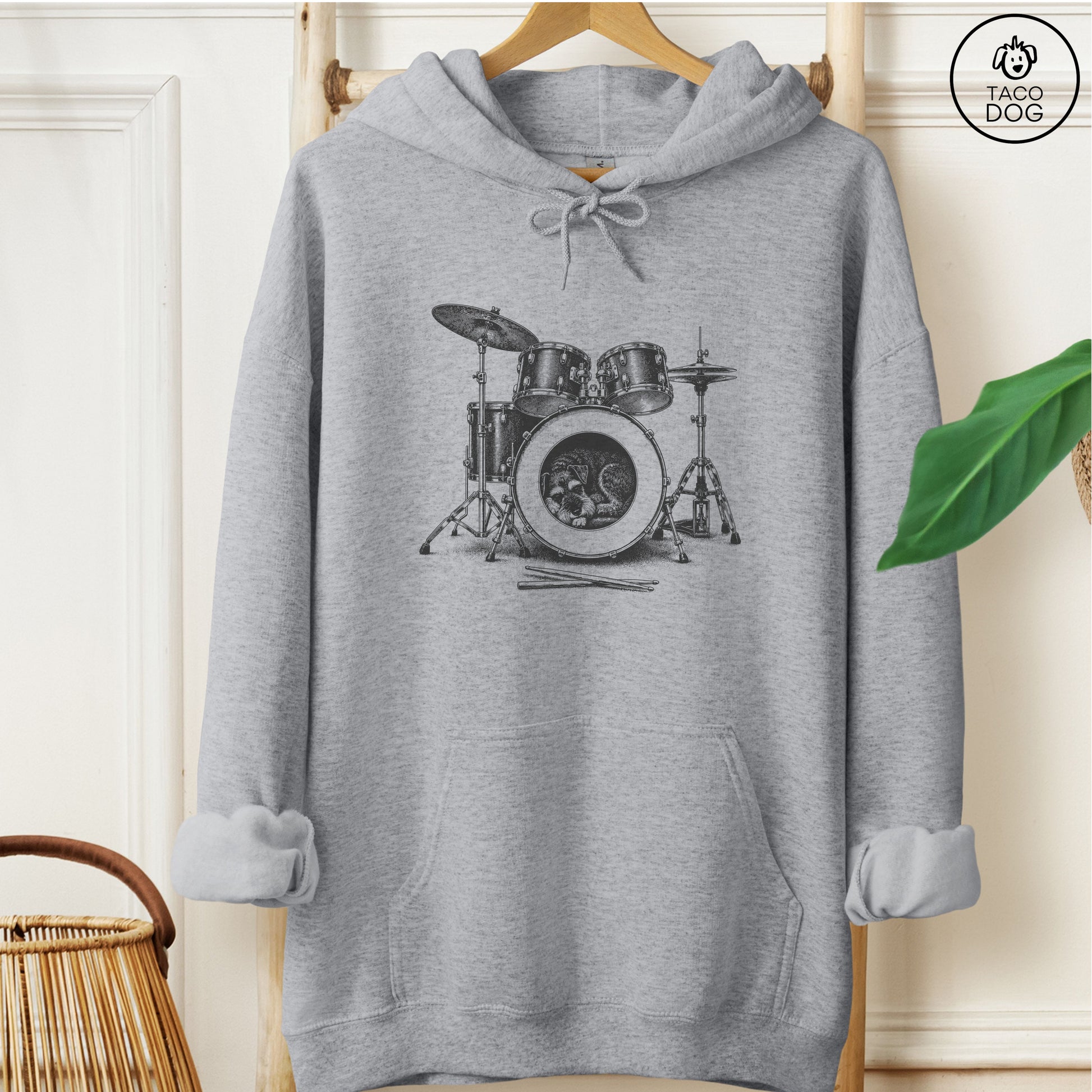 Schnauzer Drum Hoodie Graphite Heather Taco-Dog