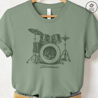Schnauzer Drum T-Shirt Sage Taco-Dog