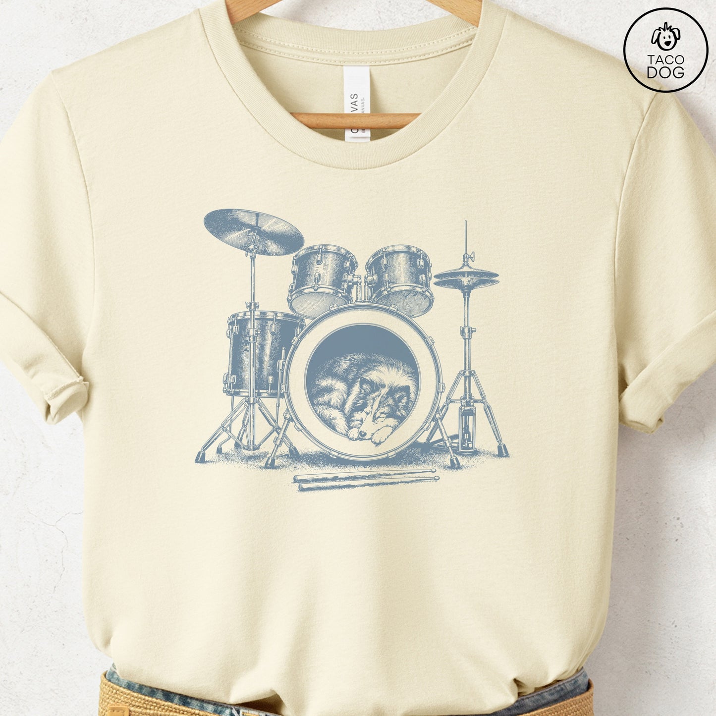 Shetland Sheepdog Drum T-Shirt Natural Taco-Dog