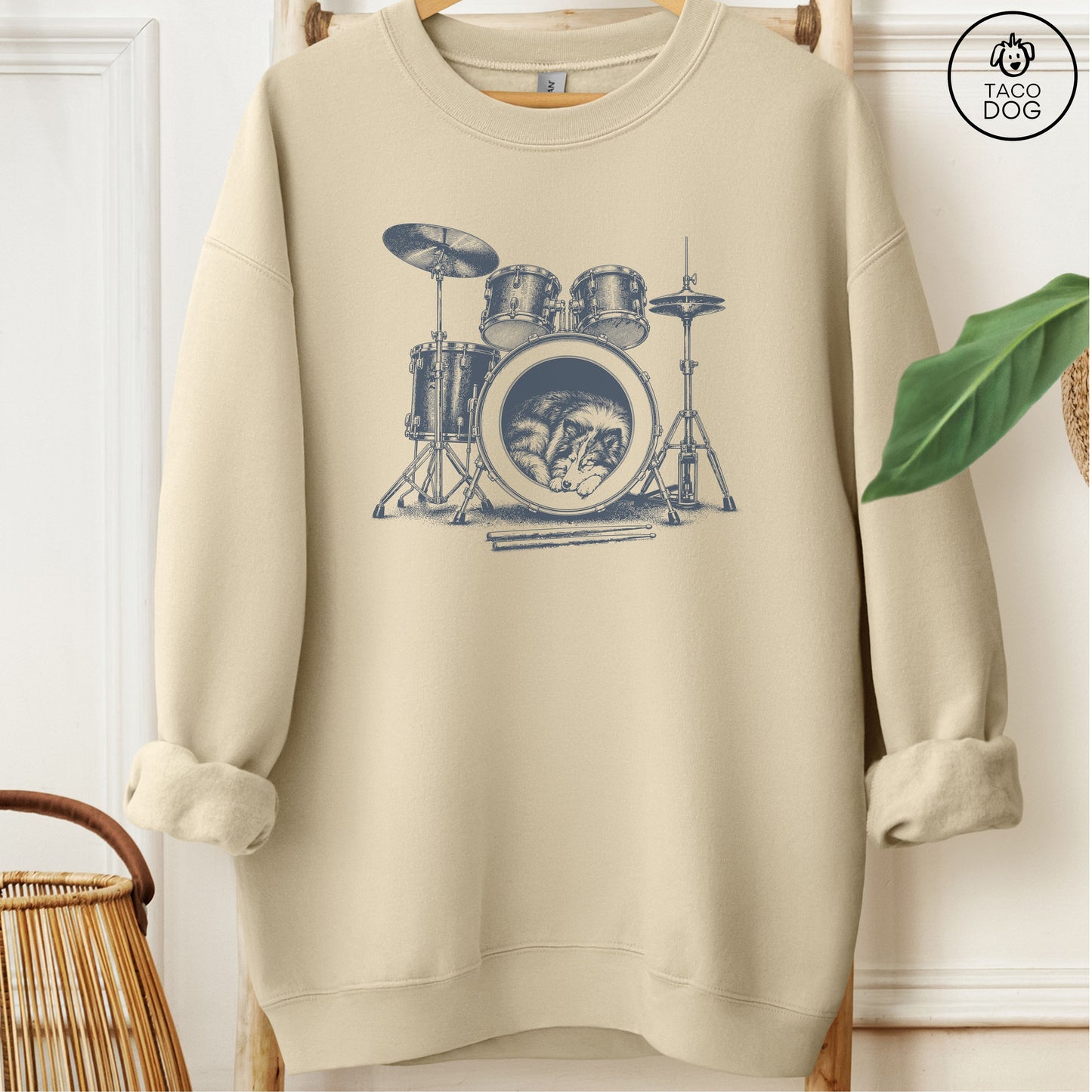 Shetland Sheepdog Drum Sweatshirt Sand Taco-Dog