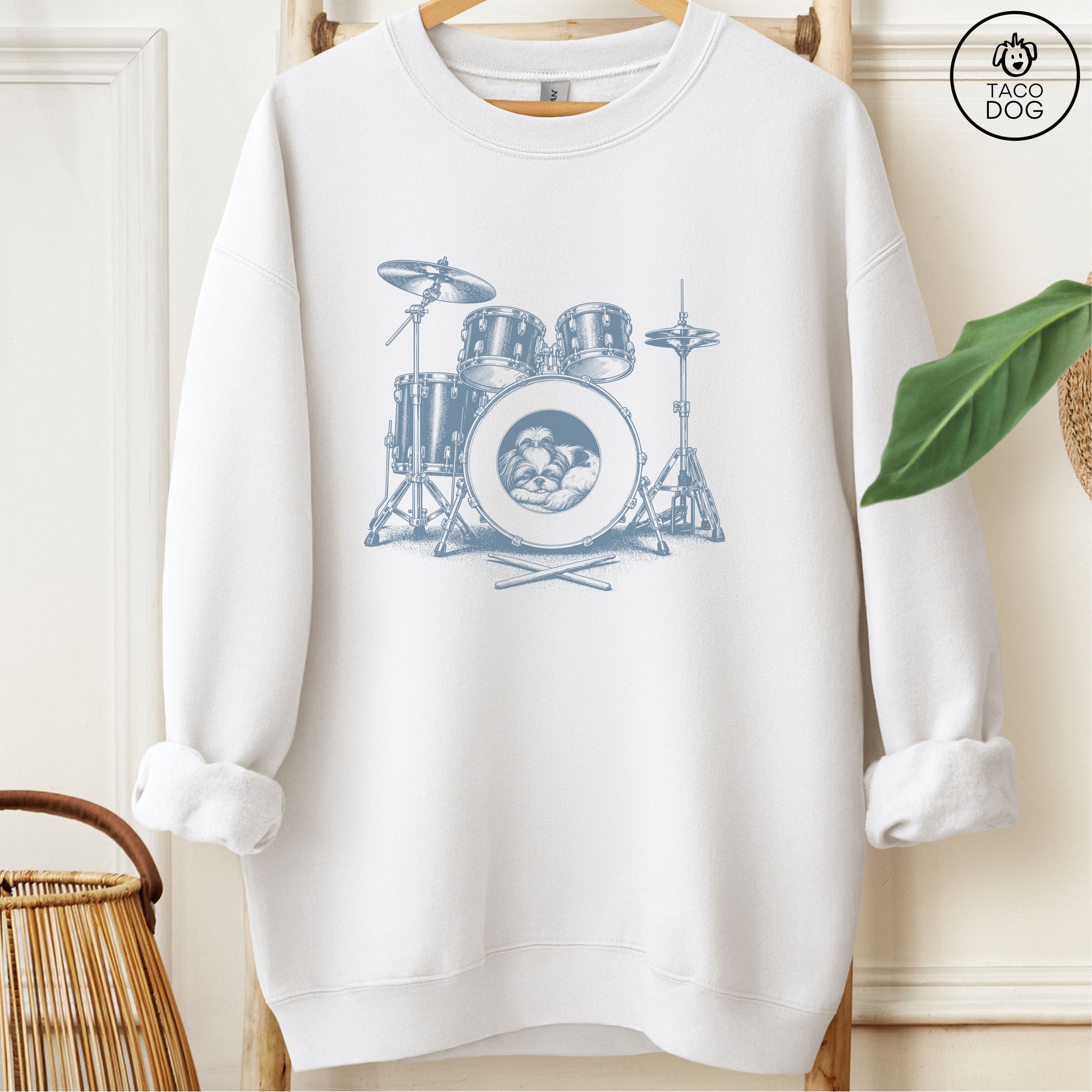 Shih Tzu Drum Sweatshirt White Taco-Dog