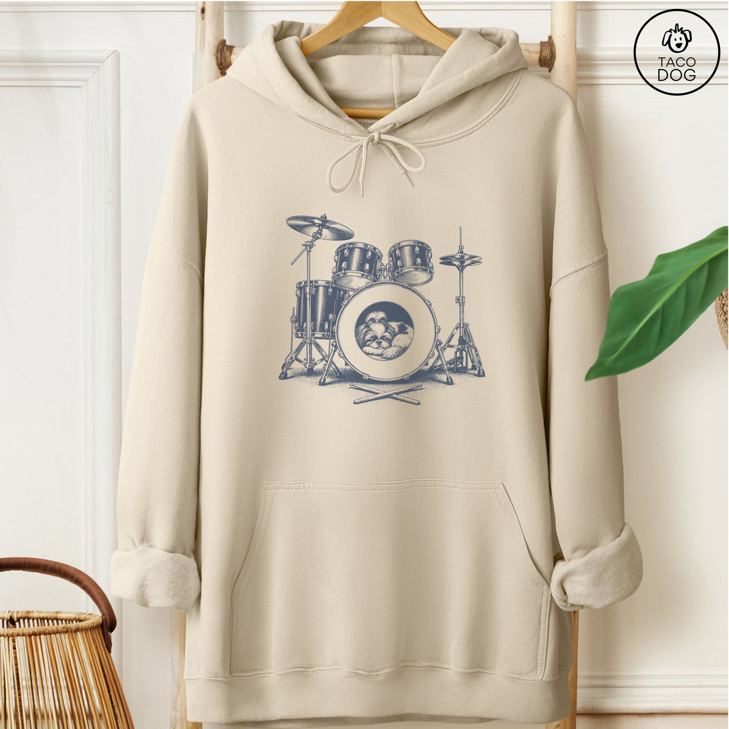 Shih Tzu Drum Hoodie Sand Taco-Dog